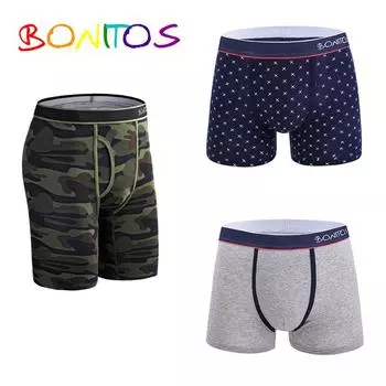 BONITOS 3 шт., длинные боксеры с принтом, хлопковые мужские трусы, удобные трусы для мужчин, нижнее белье S