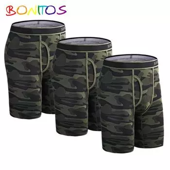 BONITOS, 3 шт., длинные мужские трусы, хлопковые боксеры с принтом, удобное мужское нижнее белье S