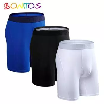 BONITOS, 3 шт., длинные однотонные мужские трусы, хлопковые боксеры, удобное мужское нижнее белье M