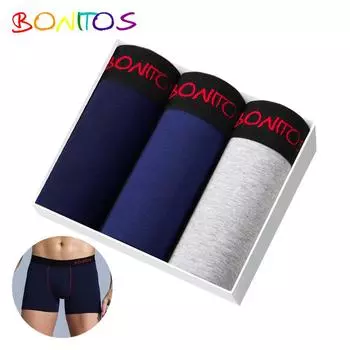 BONITOS 3 шт., хлопковые мужские боксеры, однотонные мужские трусы, сексуальный комплект мужского нижнего белья S