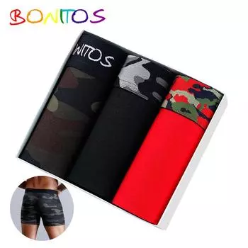 BONITOS 3 шт. камуфляжные мужские трусы, комплект хлопковых боксеров для мужчин, нижнее белье с принтом для мужчин M