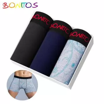 BONITOS 3 шт. Мужские трусы с принтом, хлопковые мужские боксеры, комплект сексуального мужского нижнего белья
