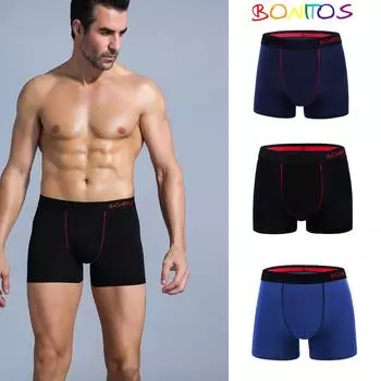 BONITOS, 3 шт., сексуальные мужские трусы, вентилируемые боксеры для мужчин, хлопковые мужские трусы, брендовое нижнее белье