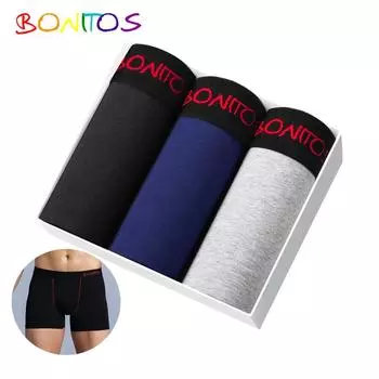 BONITOS 3шт хлопковое мужское нижнее белье сексуальные мужские трусы комплект мужские боксеры сплошной цвет M