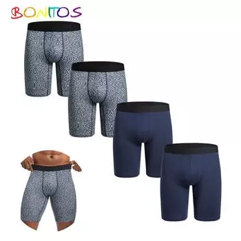 BONITOS, 4 шт., длинные мужские трусы-боксеры, удобные трусы с принтом, нижнее белье для мужчин, сплошной цвет XL