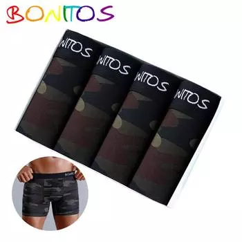 BONITOS 4 шт. хлопковые мужские трусы-боксеры с принтом для мужчин, сексуальное мужское нижнее белье, камуфляж S