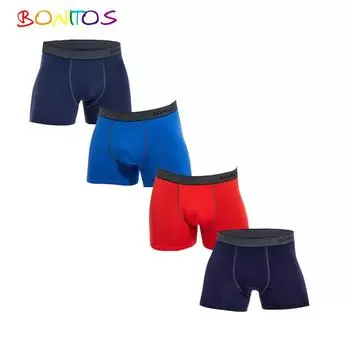 BONITOS, 4 шт., мужские трусы, однотонные боксеры, мужская упаковка, удобное мужское нижнее белье, хлопковые мужские шорты-боксеры