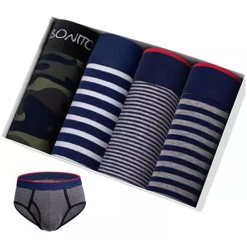 BONITOS, 4 шт., открывающиеся трусы с принтом, мужское хлопковое нижнее белье для мужчин, сексуальные мужские трусы