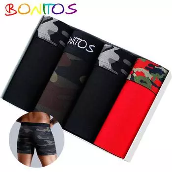 BONITOS 4 шт., сексуальные мужские трусы с принтом, камуфляжные боксеры для мужчин, хлопковые мужские трусы M