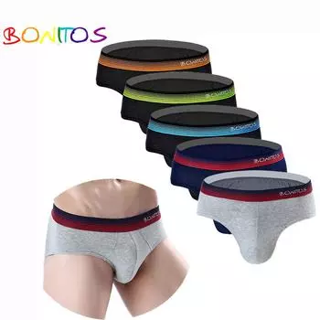 BONITOS, 5 шт., сексуальные трусы в полоску, мужское нижнее белье с принтом, хлопковые мужские трусы L
