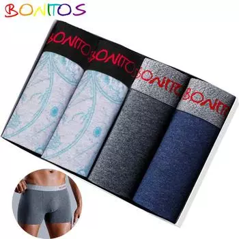 BONITOS комплект из 4 предметов, мужские трусы, хлопковые боксеры с принтом, большие размеры, сексуальные мужские трусы, шорты