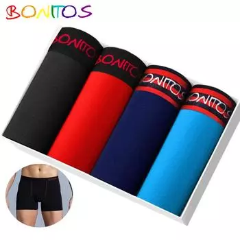 BONITOS комплект из 4 предметов, новые мужские трусы, хлопковые боксеры для мужчин, нижнее белье, мужские трусы большого размера, сексуальные мужские шорты-боксеры