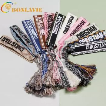 Bonlavie вышитый браслет на запястье с кисточками и буквами, плетеный браслет для женщин, оптовая продажа ювелирных изделий, хорошее качество красный