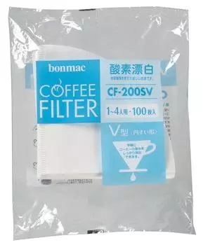 bonmac Фильтр для кофе Bonmac на 1–4 чашки, ферментный отбеливатель, 100 шт., V-тип CF-200SV #858318