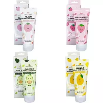 BONNYHILL Крем для рук с клубникой, молоком, манго, авокадо и персиком 100 мл, увлажняющий, корейская косметика, Kbeauty, пробник Strawberry Milk