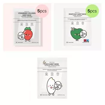 BONNYHILL ЛИСТОВАЯ МАСКА: RICE / HEARTLEAF / STRAWBERRY COLLAGEN, Увлажнение, Корейская косметика, Kbeauty, образец RICE