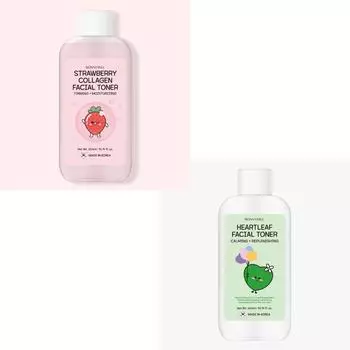 BONNYHILL Strawberry Collagen / Heartleaf Facial Toner 300 мл, Увлажнение, Корейская косметика, Kbeauty, образец Heartleaf