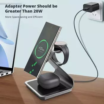 Bonola Magnetic 3 в 1 беспроводная зарядная станция для Samsung S24 Ultra/S23 25 Вт быстрая зарядная подставка для Galaxy Watch 7/6/5/наушников чёрный