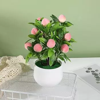 Бонсай с имитацией Yousheng, не увядает, никогда не выцветает, устойчив к атмосферным воздействиям, легкий уход, 12 фруктов, искусственный апельсин, персик, фрукты, бонсай, декор для гостиной Strawberry