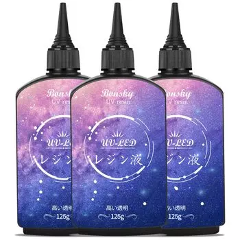 Bonsky UV Resin Liquid Высокопрозрачная 375 г смоляная жидкость Совместимая смоляная жидкость Большая емкость Твердый тип формовочная УФ смоляная жидкость DIY ручная работа