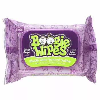 Boogie Wipes, мягкие солевые салфетки для носа, со вкусом винограда, 30 листов