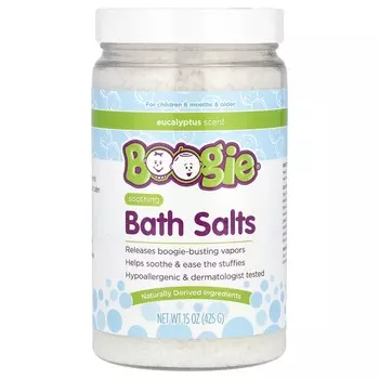 Boogie Wipes, успокаивающие соли для ванн, эвкалипт, 15 унций (425 г)