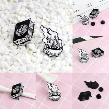 Значок в виде книги и кофейной чашки унисекс из денима, брошь на лацкан, булавка в форме ювелирного изделия