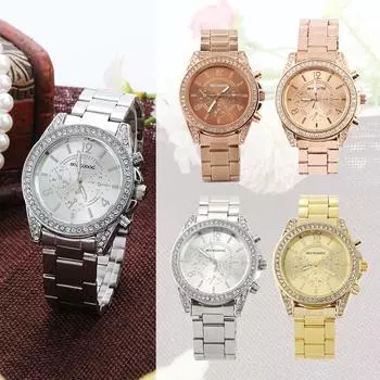 Boom Boom модные наручные часы из нержавеющей стали кварцевые блестящие стразы аналоговые женские розового золота