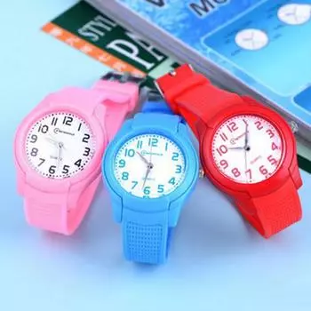 Boom Boom Модный циферблат Мягкий кварцевый ремешок для часов Водонепроницаемый круглый спортивный силиконовый детский браслет розы красного