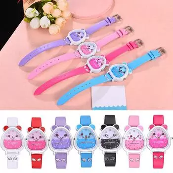 Boom Boom Модный ремешок для детей Кварцевые наручные часы Аналоговые Подарки из искусственной кожи для детей Мультфильм фиолетовый