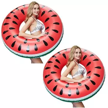 Boono Надувной матрас в виде арбуза для плавания и игр на воде для взрослых, 120 см, Бассейн, Океан, Игрушка, Надувной матрас, Взрослый, (Набор 2)