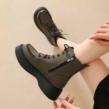 Ботильоны женские ботильоны на толстой подошве короткие туфли на шнуровке для женщин черная обувь со шнурками элегантные туфли на среднем каблуке платформа новинка 35