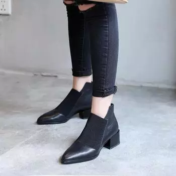 Booties Elegant With Medium Heels Pointed Toe Elastic Female Short Shoes Designer Luxury On Promotion Boot Women s Ankle Boots 35