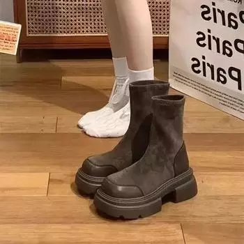 Booties Elegant With Medium Heels Round Toe Autumn Women s Ankle Boots Large Size Warm High Quality Footwear Female Short Shoes 35