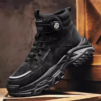 Ботинки для мужчин Мотоциклетные ботинки Легко чистить Модные универсальные Легкие Теплые Плюшевые Зимние Ботинки XIZOU Популярная Модель Новинка 39 чёрный