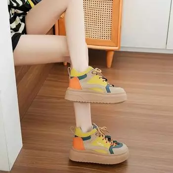 Booties Platform With Laces Lace-up Chunky Female Short Shoes Trend 2024 Winter Footwear Autumn Pu Hot Sale Women s Ankle Boots 35