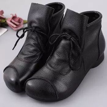 Booties Woman 2025 Soft Plush Ankle Boots for Women Fashion Lace Up Autumn Shoes Wedge Heel Female Boot Leather Platform Shoes 35