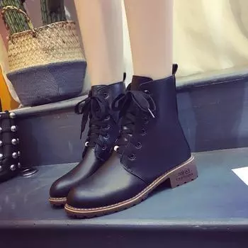 Ботинки 2019 Ботильоны для женщин Кожаные зимние женские туфли на шнуровке на плоской подошве Botines Mujer Женская обувь dfv89 35 чёрный