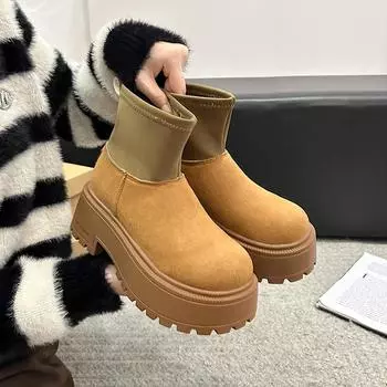 Boots and Ankle Boots for Women Short Barrel Platform Chunky Shoes Trend Comfortable Western New in Designer 35 жёлтый