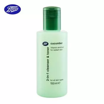 Boots Cucumber 2-в-1 Очищающее средство и тоник с витаминами для сияющей кожи для всех типов кожи 150 мл 150 ml зелёный