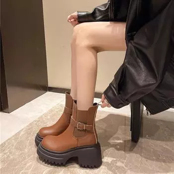 Ботинки для женщин, нескользящие, осень-зима, однотонные, новинка 2024 года, высококачественные, модные, женские, ботильоны для активного отдыха, Botines Mujer 35 чёрный