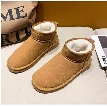 Boots for Women s Warm Short Plush 2024 High Quality Autumn Winter New Solid Color Solid Color Flat Bottom Female Ankle Boots 35 чёрный