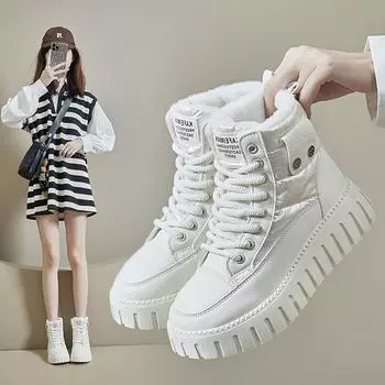 Boots Plush Warm MediumBoots Women s s Black and White Winter Thickened Warm Snow Flat Shoes Zapatos Mujer 35 белый