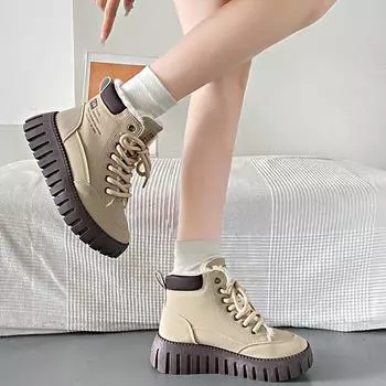 Boots Woman 2024 Trend Winter New High Top Plush Cotton Shoes Outdoor Thick Bottom Sneakers Leisure Warm Cotton Boots for Women 35 хаки