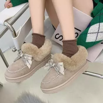 Boots Women Ankle Elegant and Fashion Furry Padding New in Wedge Heel Winter Shoes for Women Ladies Boot 36 бежевый