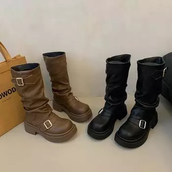 Boots Women s 2024 New Tall Brown Small Boots Knight Boots 35 коричневый