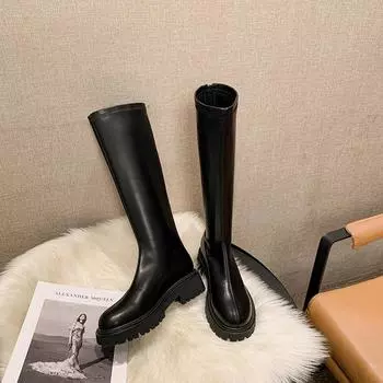 Boots Women s 2025 Autumn and Winter Heightening Knight Boots Martin Elastic Skinny Boots Thick-soled Long Tall Boots Skinny 34