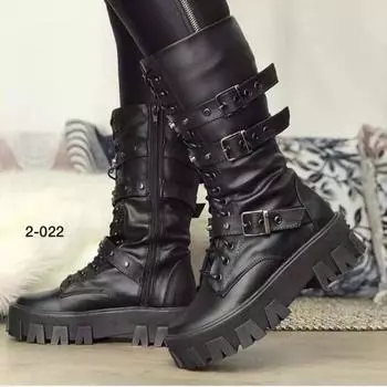 Boots Women s 2025 Autumn and Winter New Belt Buckle Thick-soled Medium Boots Women s Large Size Knight Boots Women s 35 белый