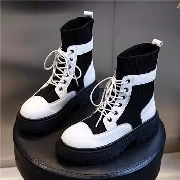 Boots women s 2025 new autumn and winter British wind tube leather women s shoes fashion elastic short boots Martin boots women s trend 35