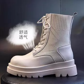 Boots women s 2025 new autumn and winter British style platform Martin boots women s short socks medium tube leather Wenzhou women s shoes tide 35